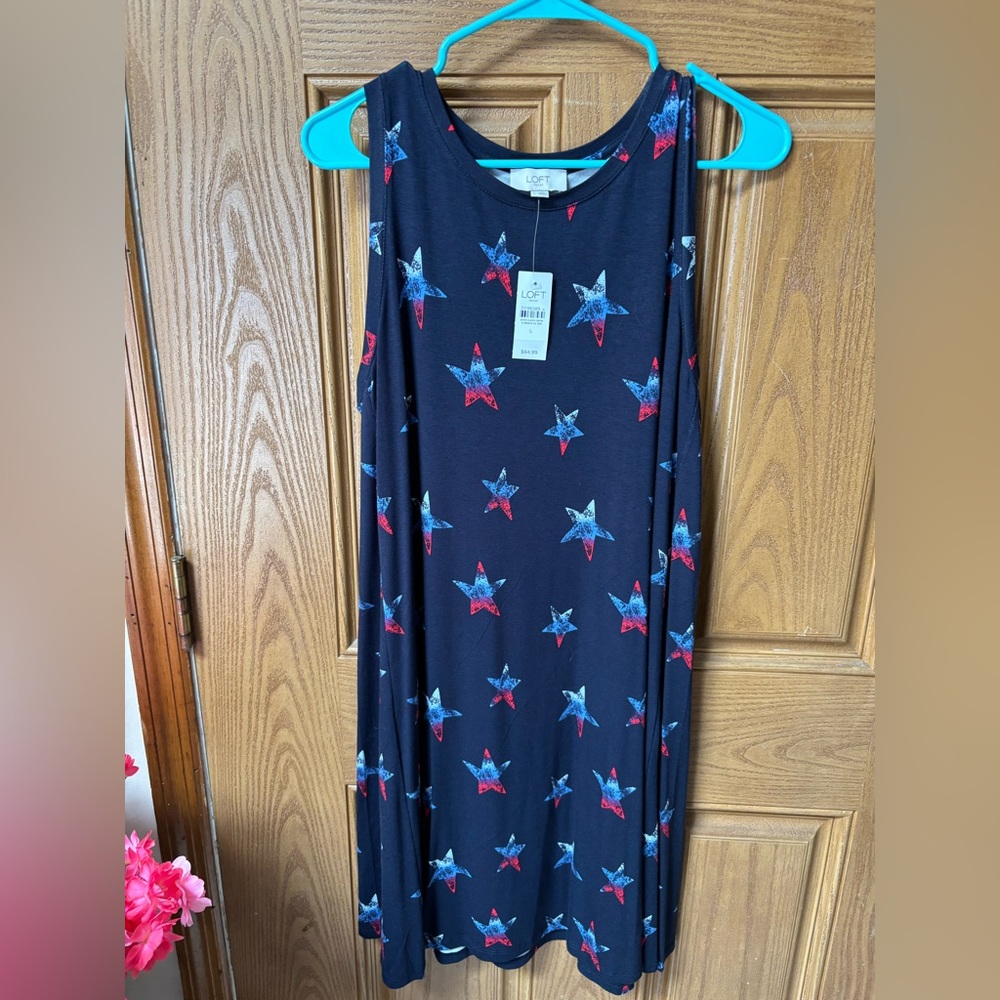LOFT Star Print Dress - Navy, Red, Blue